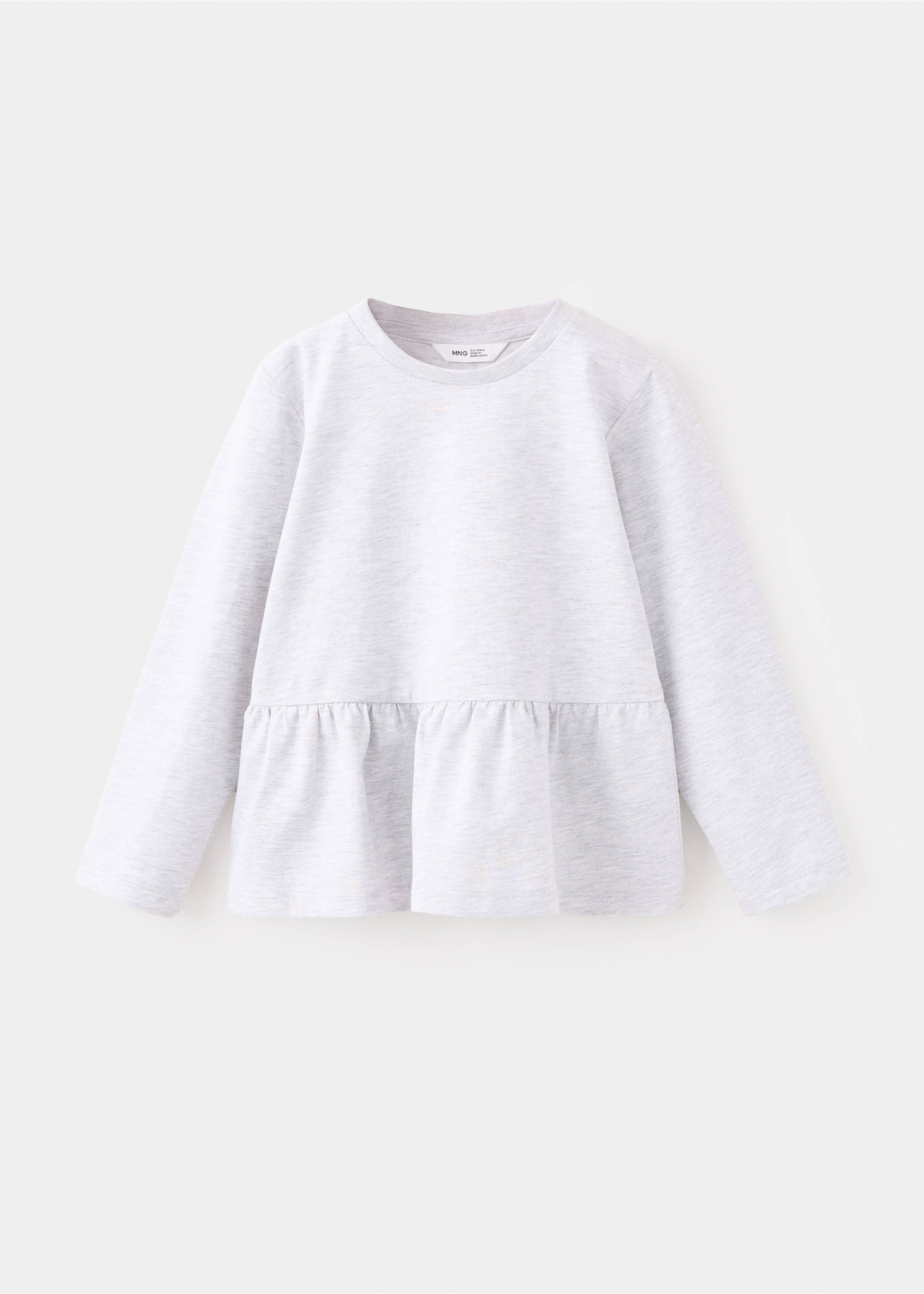 Ruffle cotton T-shirt - Article without model, Light Heather Grey. Ref: 37005172-00.