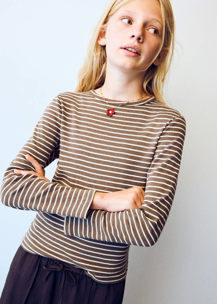 Striped cotton T-shirt — Brown
