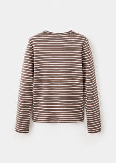 Striped cotton T-shirt — Brown 4
