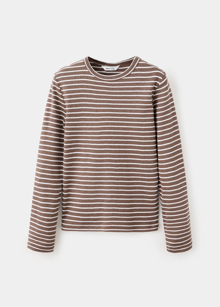 Striped cotton T-shirt — Brown