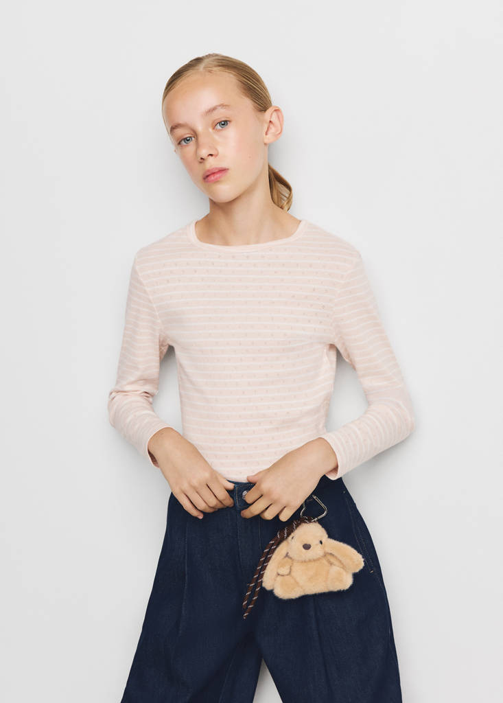 Striped cotton T-shirt — Pastel Pink