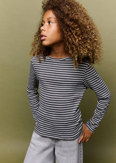 Striped cotton T-shirt — Charcoal 1