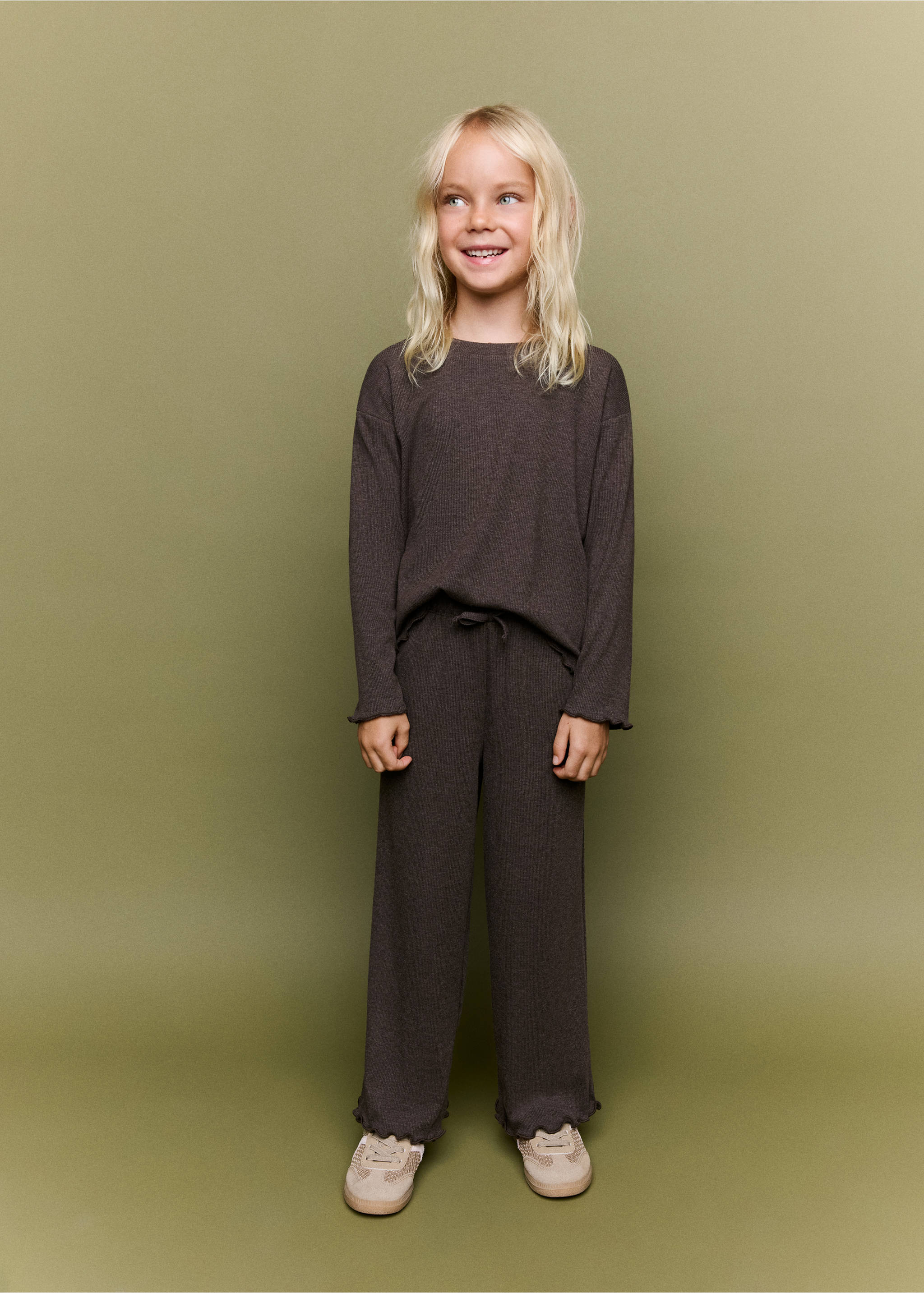 Knitted T-shirt with scalloped detailing - General plane, Chocolate. Ref: 37005178-00.