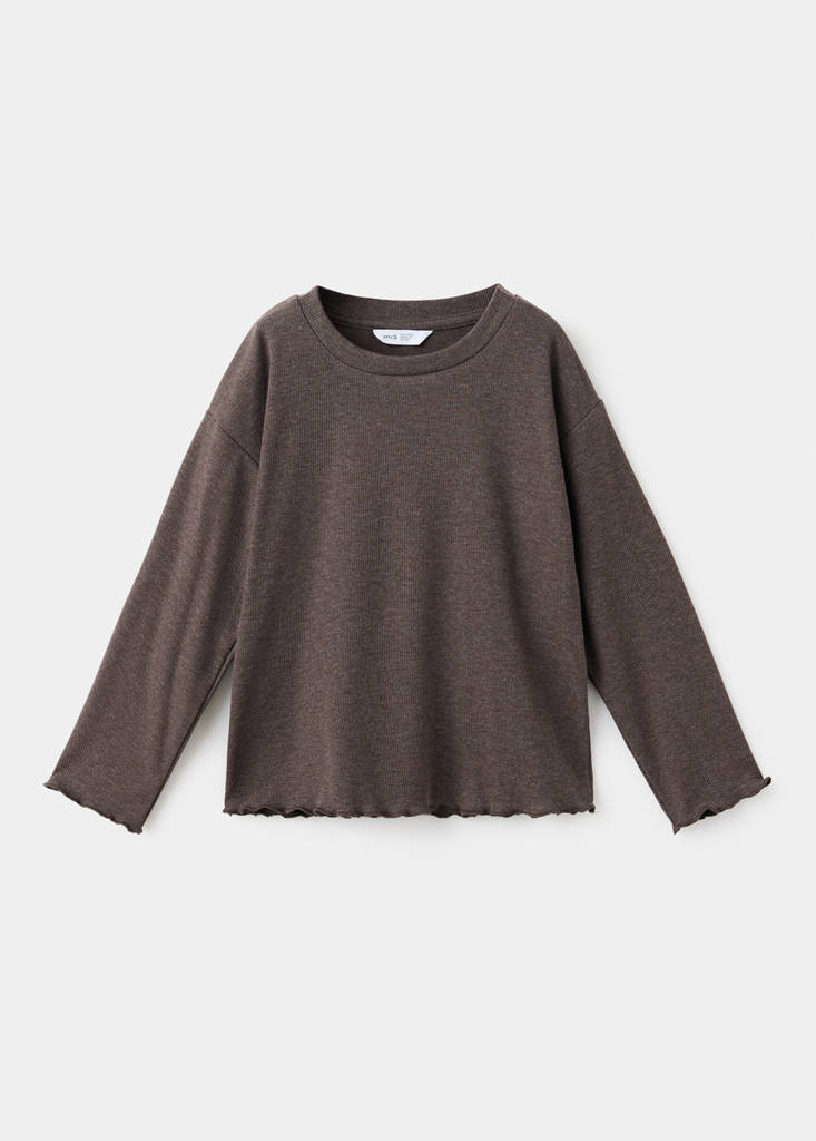 Knitted T-shirt with scalloped detailing — Chocolate