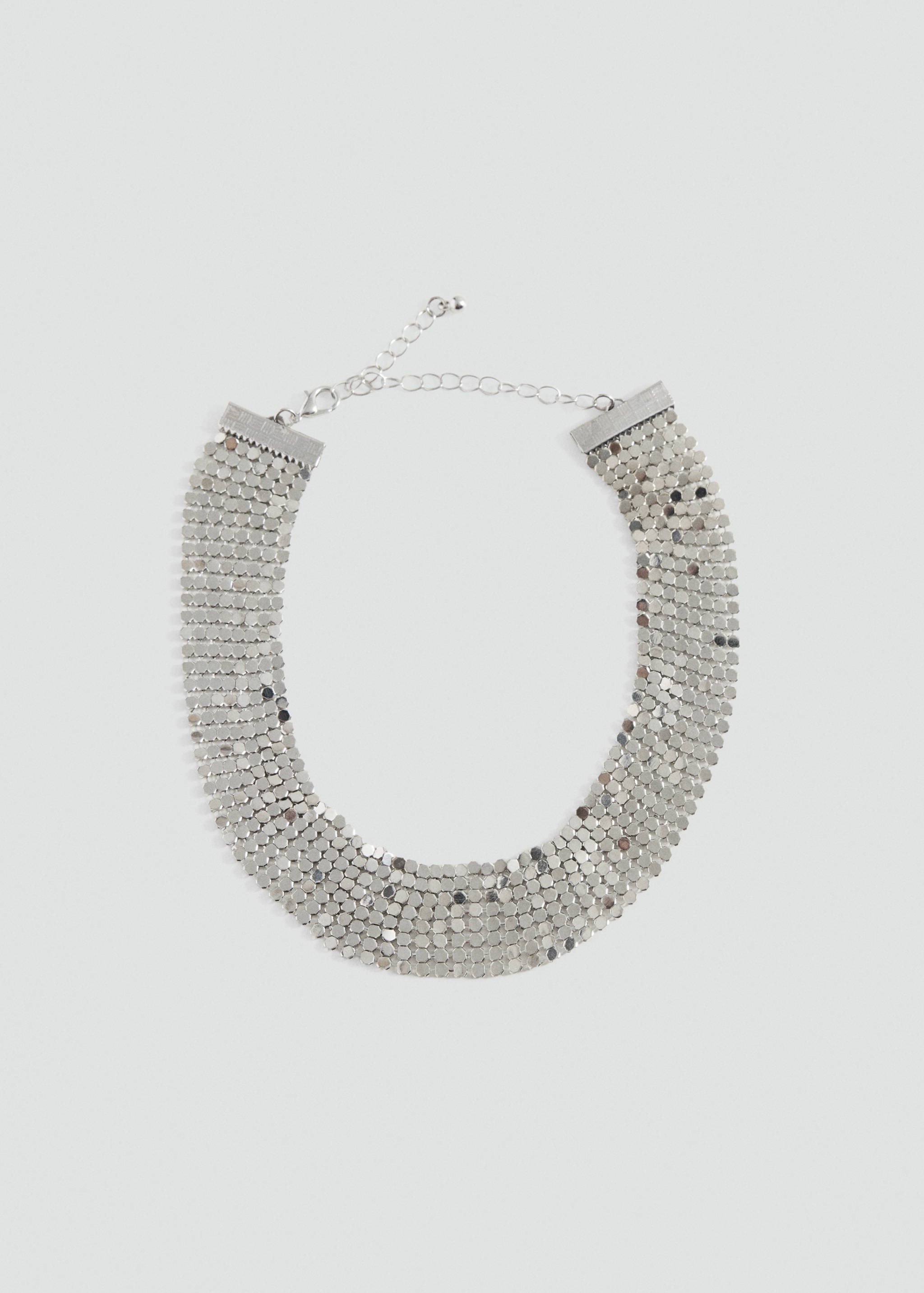 Silver-coloured metallic disc collar necklace.