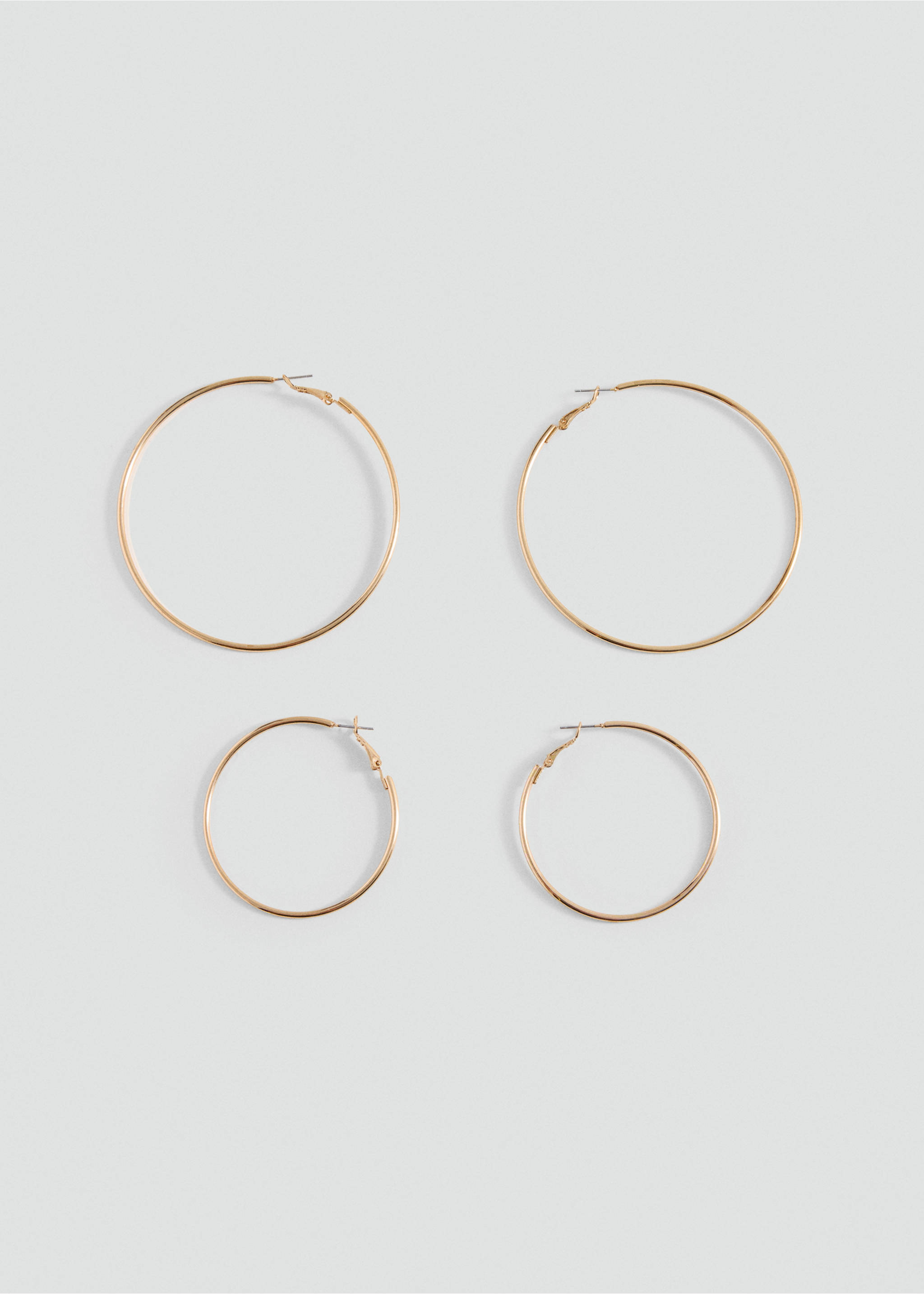 Two pairs of gold-toned metal hoop earrings in different sizes., Gold. Ref: 37005202-00.