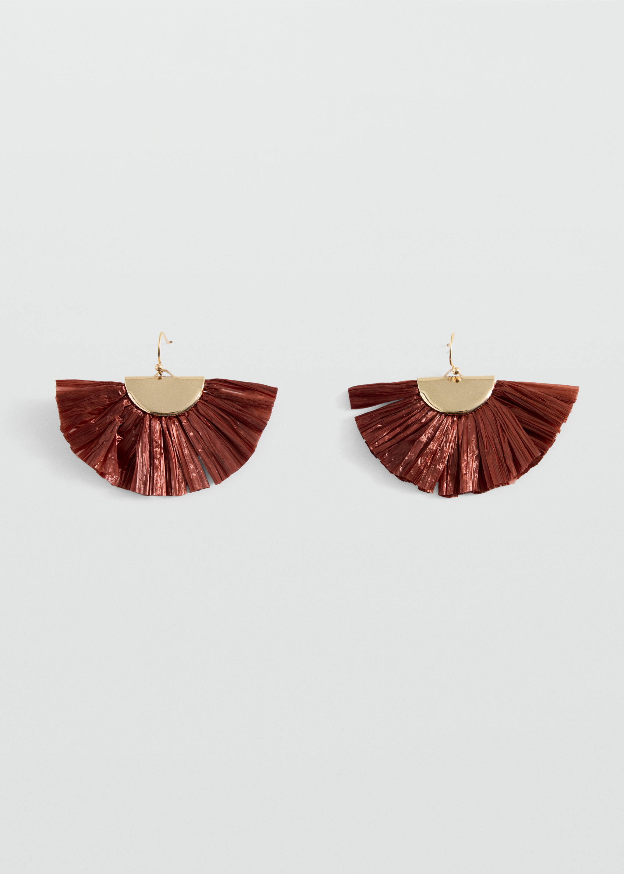 Brown fan-shaped earrings with a gold-toned semi-circular top and hook closure., Brown. Ref: 37005204-00.
