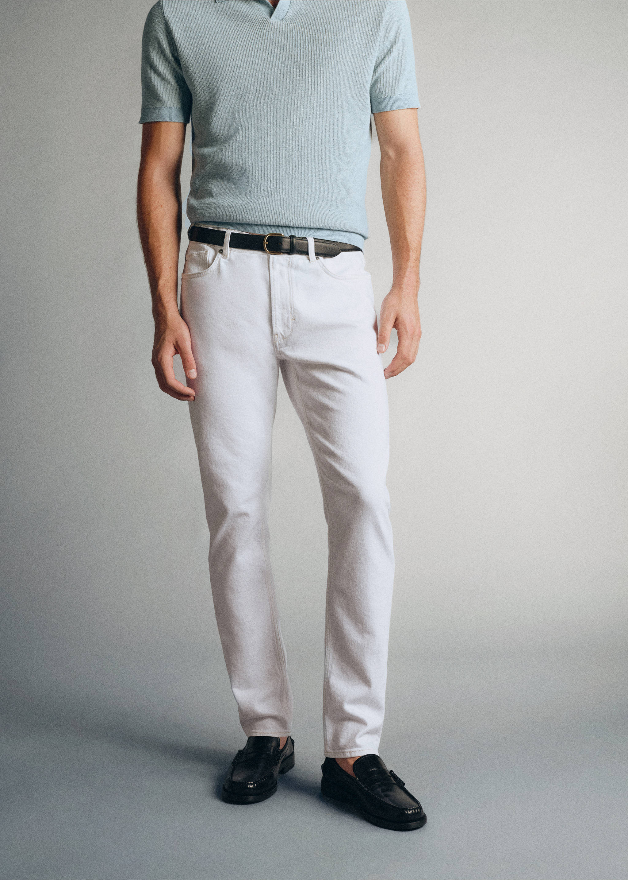 Premium cotton slim fit jeans - Medium plane, Off White. Ref: 37005844-00.
