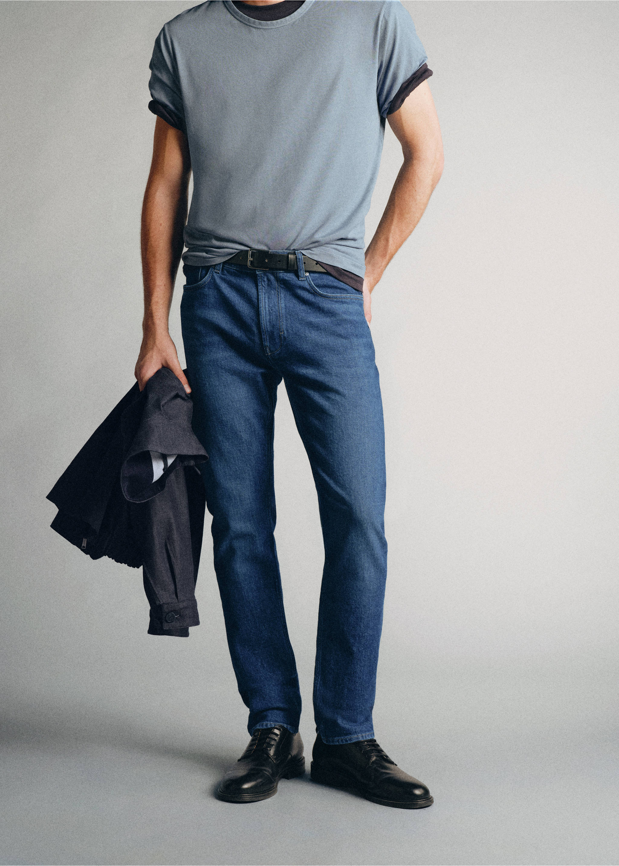 Jeans slim fit algodón premium - Plano medio, Azul oscuro. Ref: 37005845-00.