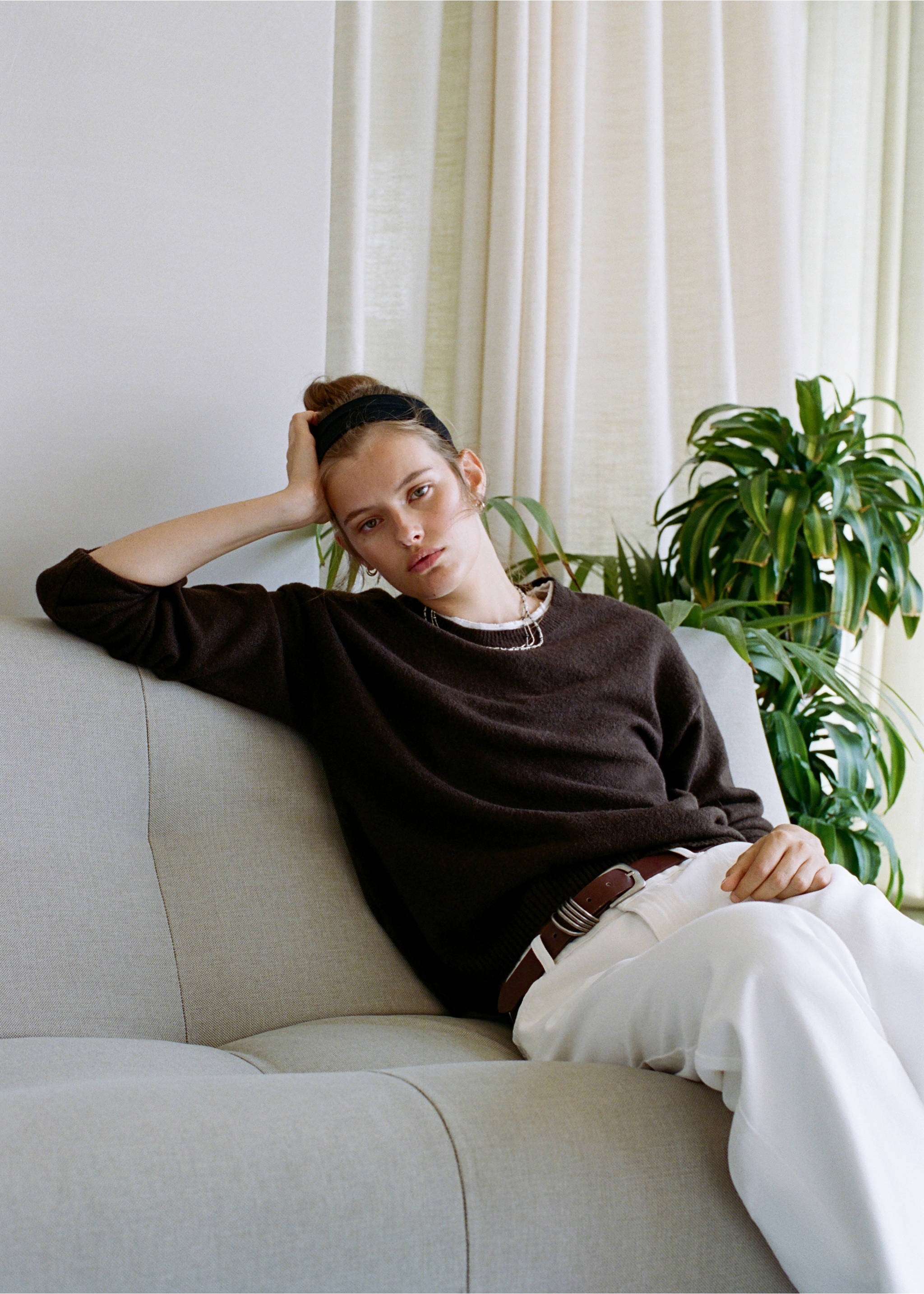 Ribbed neck sweater - General plane, Brown. Ref: 37005849-00.