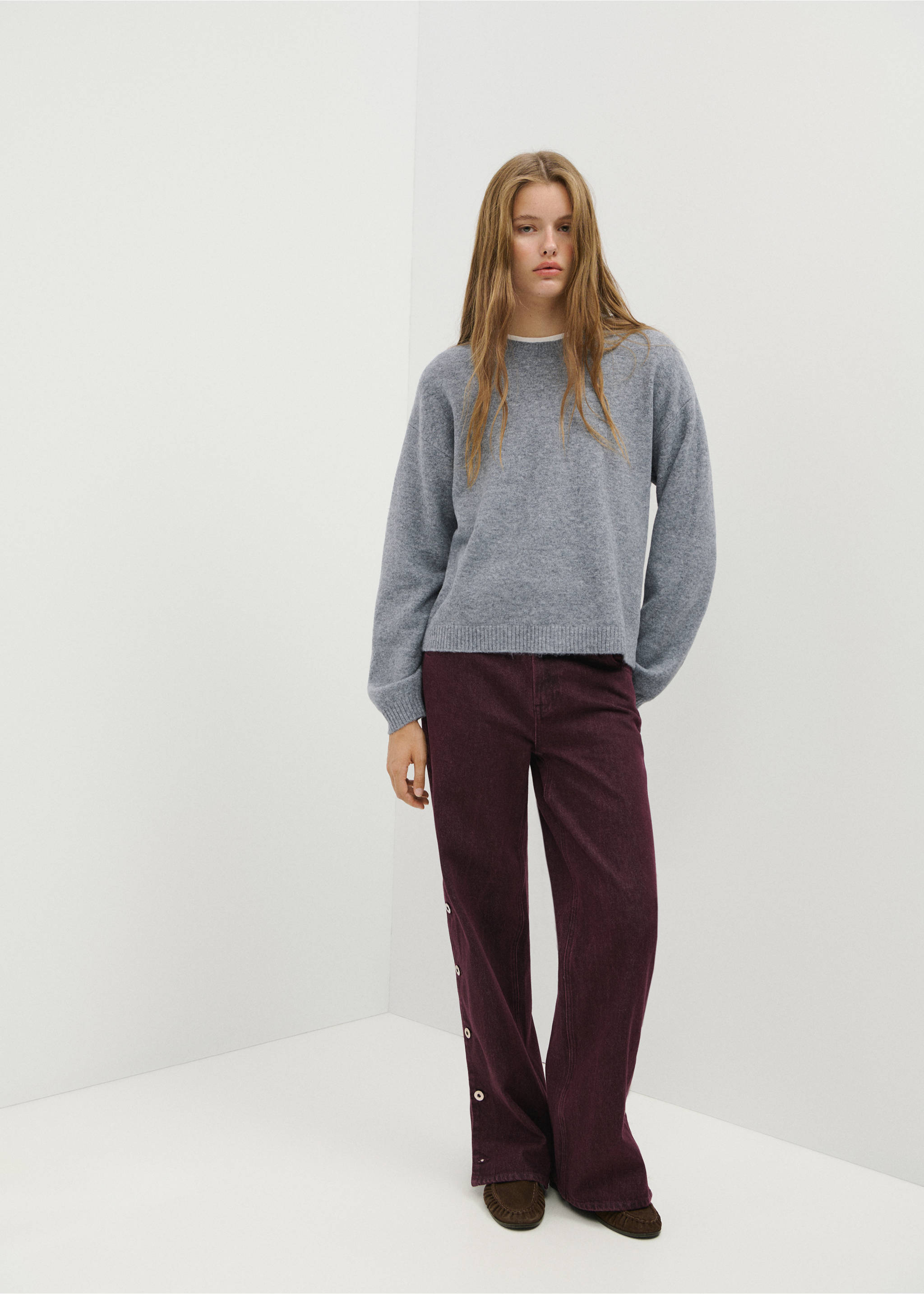 Ribbed neck sweater - General plane, Medium Heather Grey. Ref: 37005850-00.