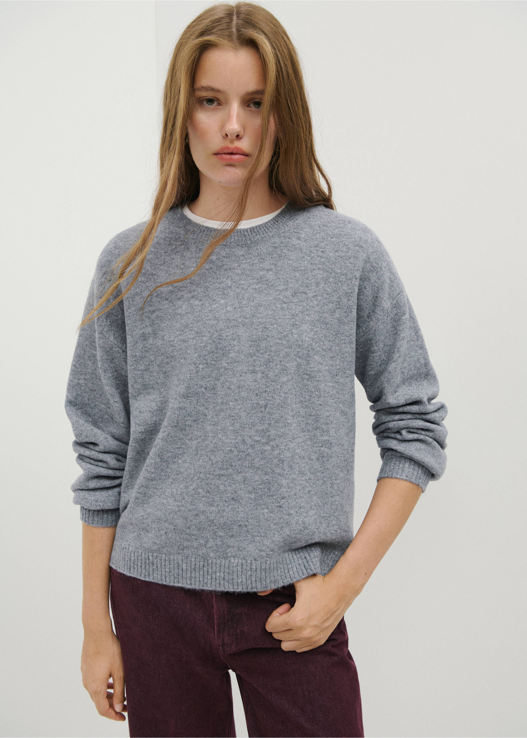 Ribbed neck sweater - Medium plane, Medium Heather Grey. Ref: 37005850-00.