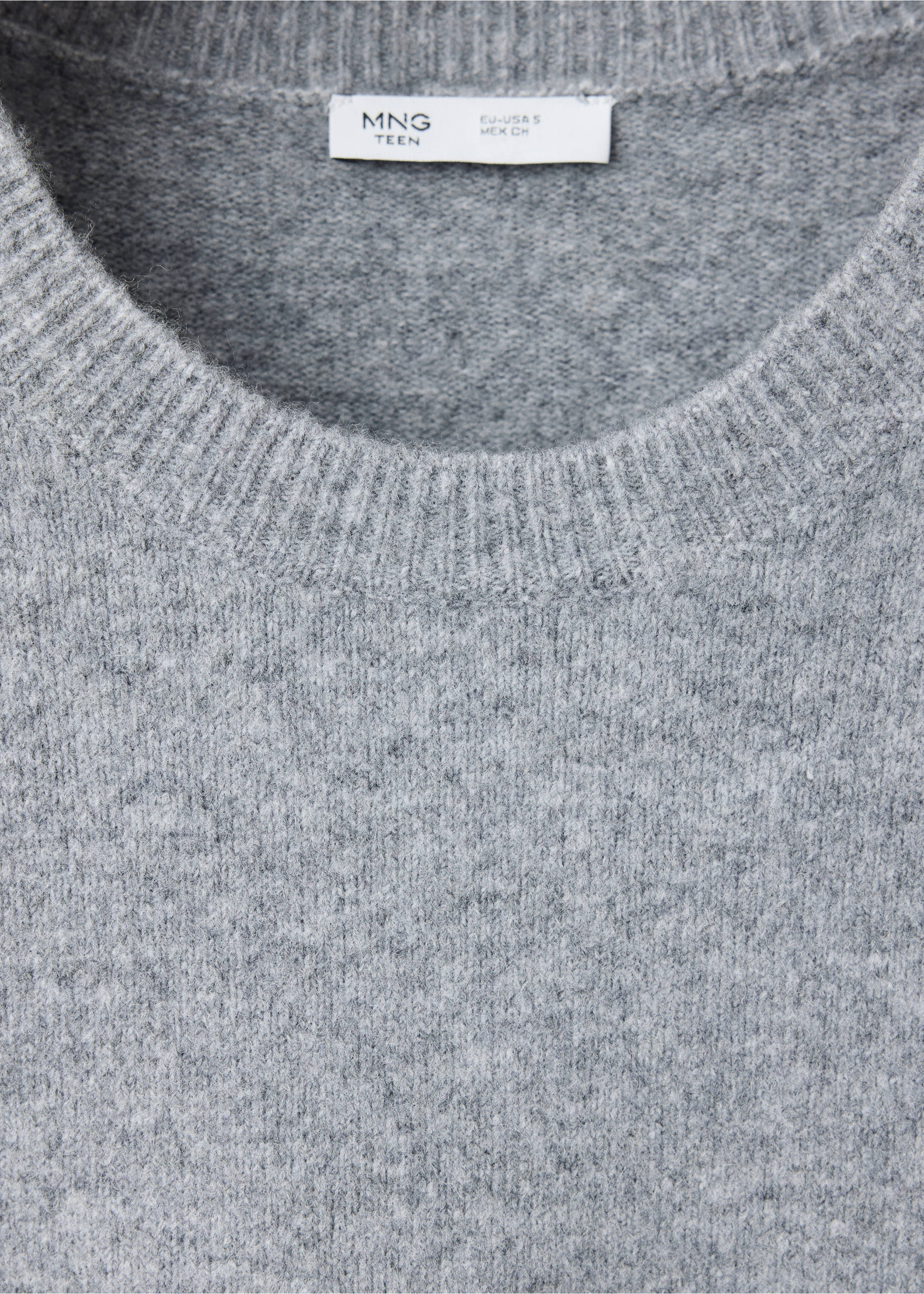 Ribbed neck sweater - Details of the article 8, Medium Heather Grey. Ref: 37005850-00.