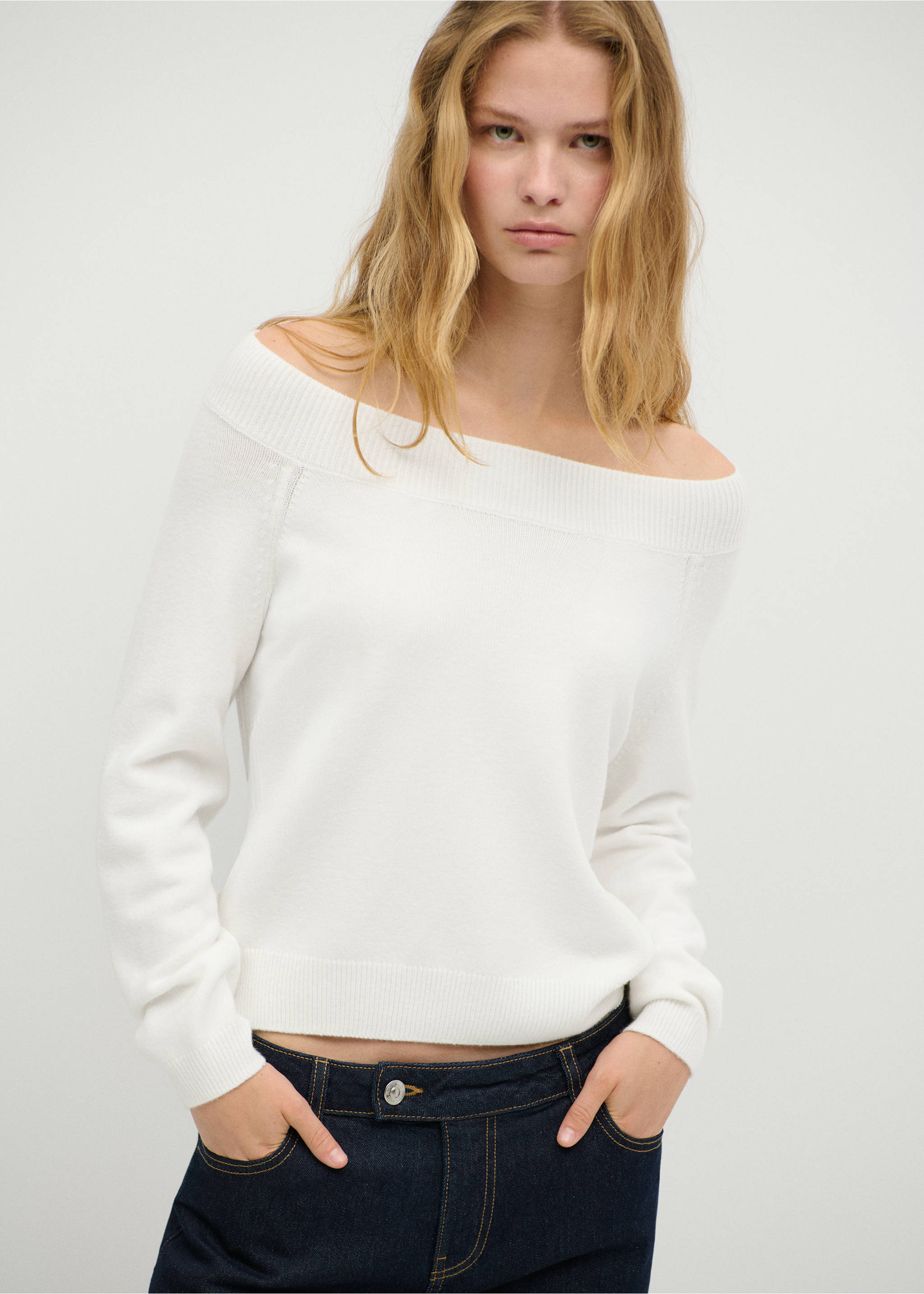 Boat neck sweater - Medium plane, Off White. Ref: 37005852-00.