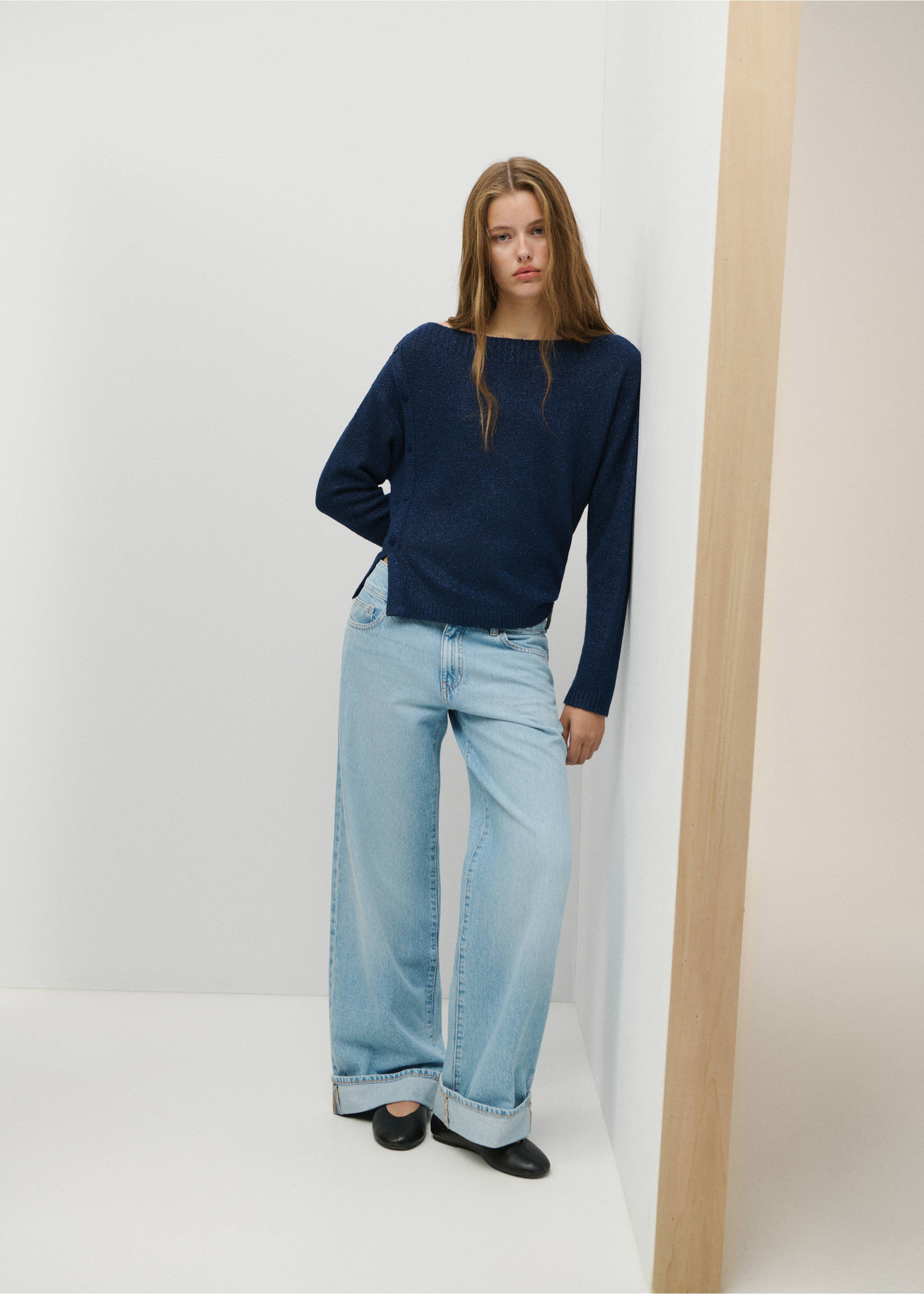 Lurex jumper with buttons - General plane, Navy. Ref: 37005853-00.