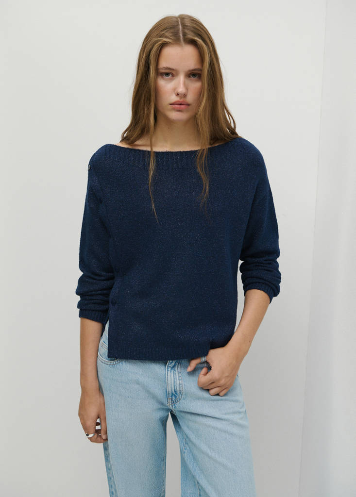 Lurex jumper with buttons — Navy