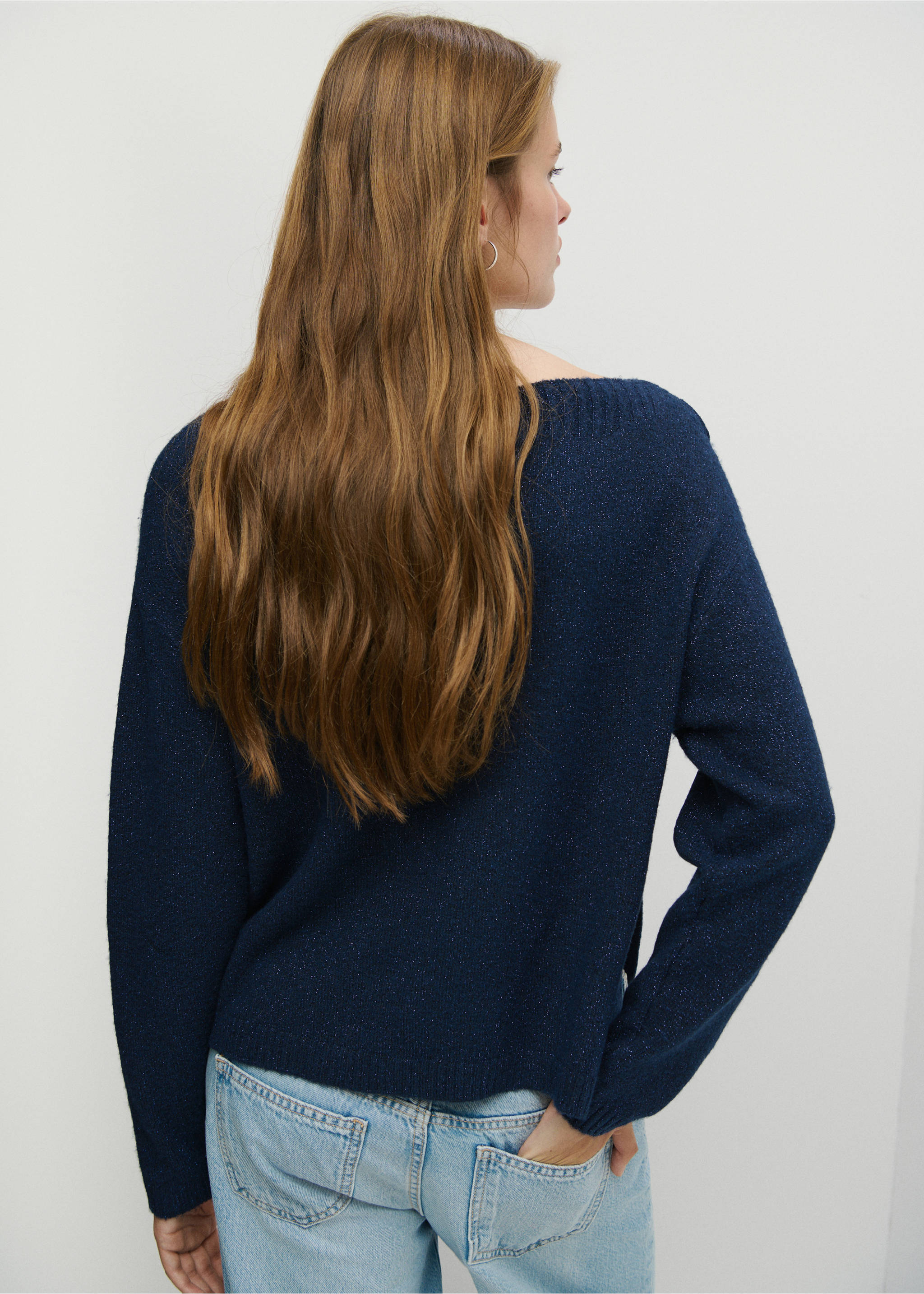 Lurex jumper with buttons - Reverse of the article, Navy. Ref: 37005853-00.