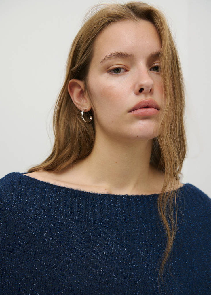 Lurex jumper with buttons — Navy