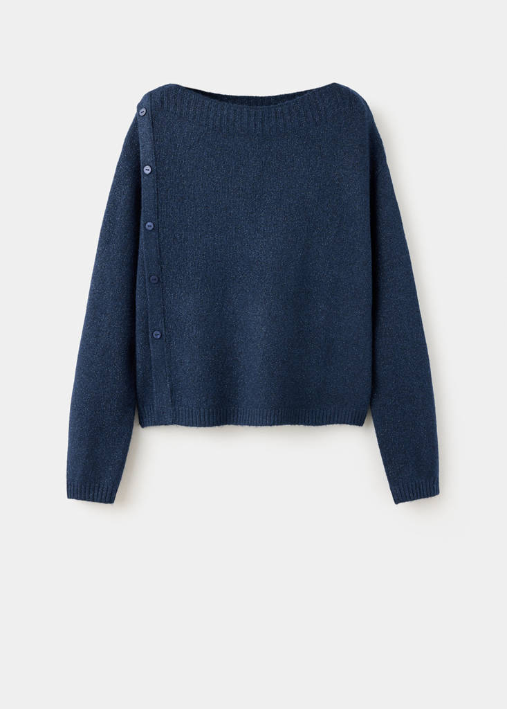 Lurex jumper with buttons — Navy