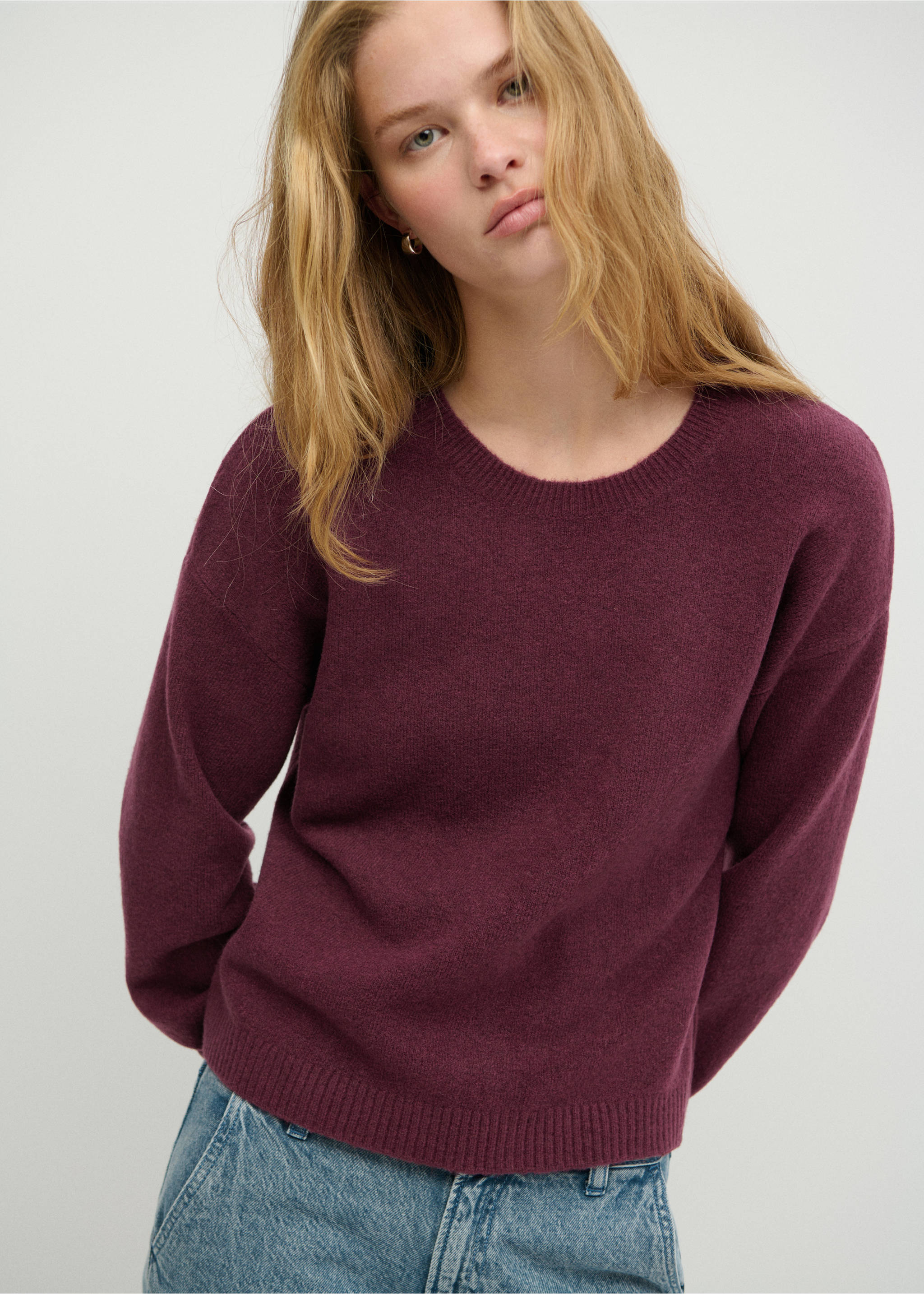 Ribbed neck sweater - Medium plane, Burgundy. Ref: 37005856-00.