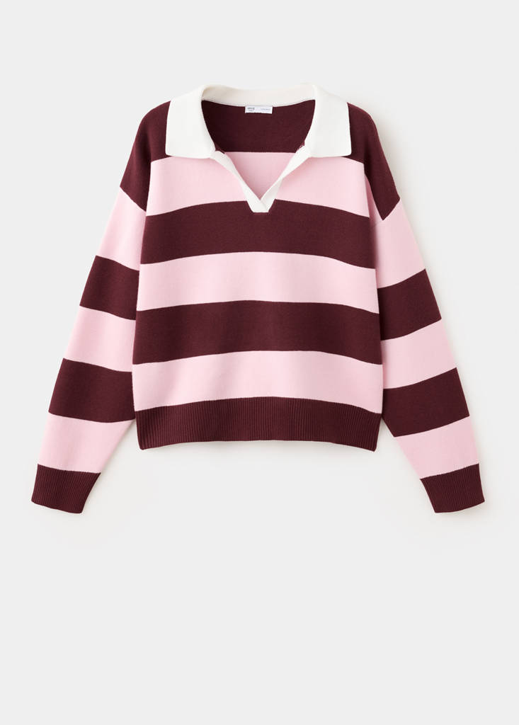 Striped polo neck sweater — Burgundy