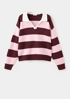 Striped polo neck sweater — Burgundy 4