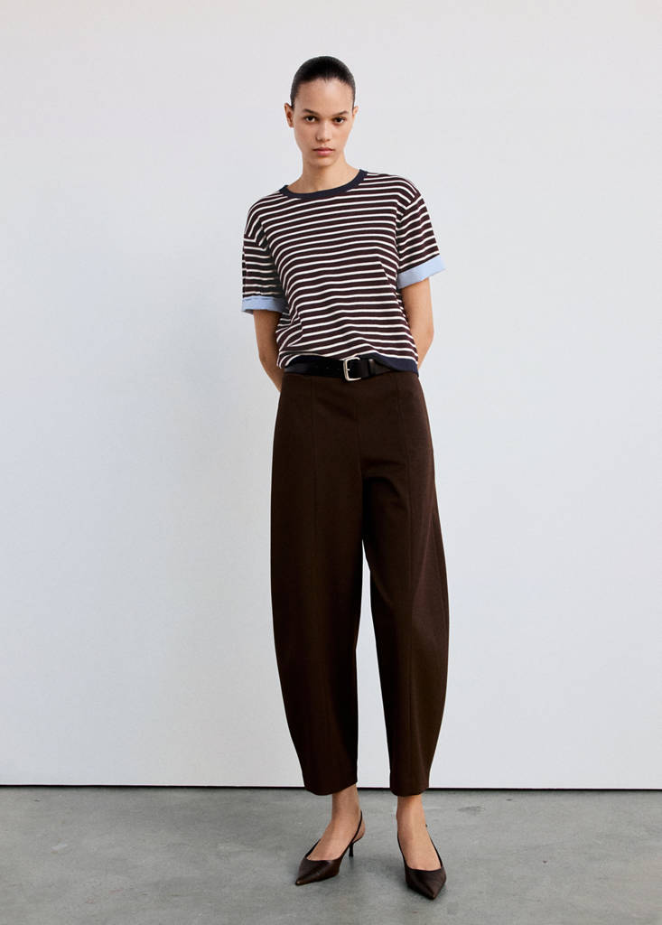 Layered knit jumper with shirt — Chocolate