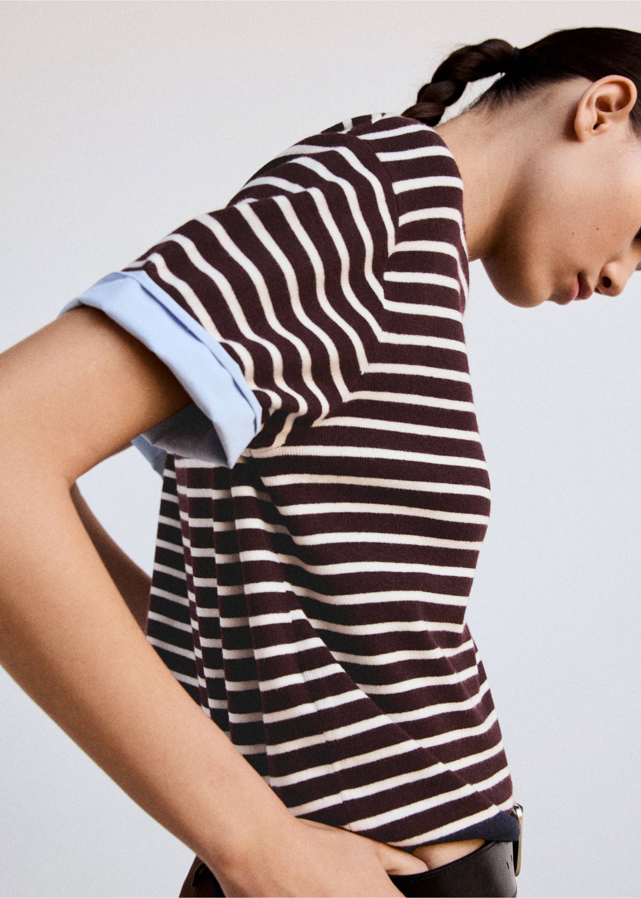 Layered knit jumper with shirt - Medium plane, Chocolate. Ref: 37005862-00.