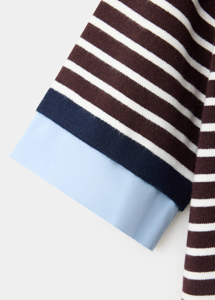 Layered knit jumper with shirt — Chocolate