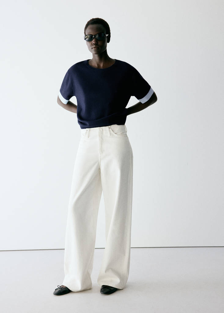 Layered knit jumper with shirt — Navy