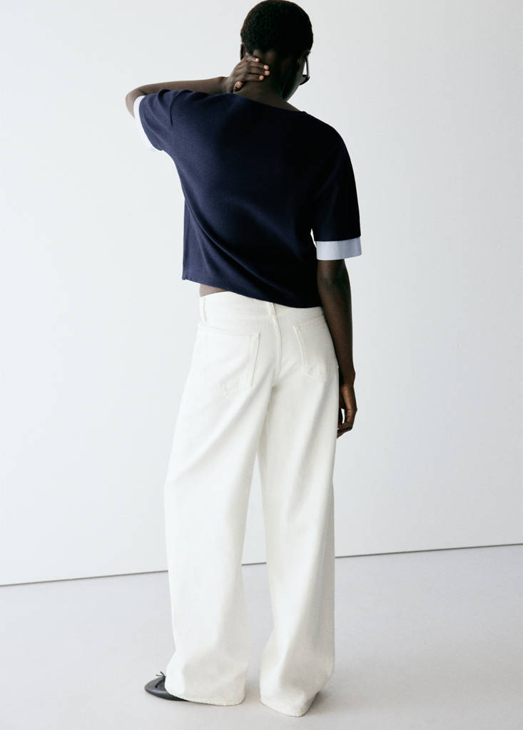 Layered knit jumper with shirt — Navy