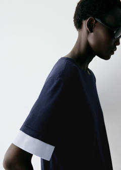 Layered knit jumper with shirt — Navy 4