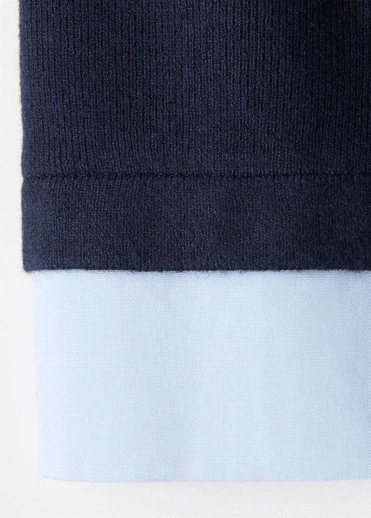Layered knit jumper with shirt — Navy