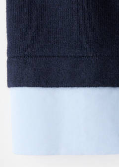Layered knit jumper with shirt — Navy 8