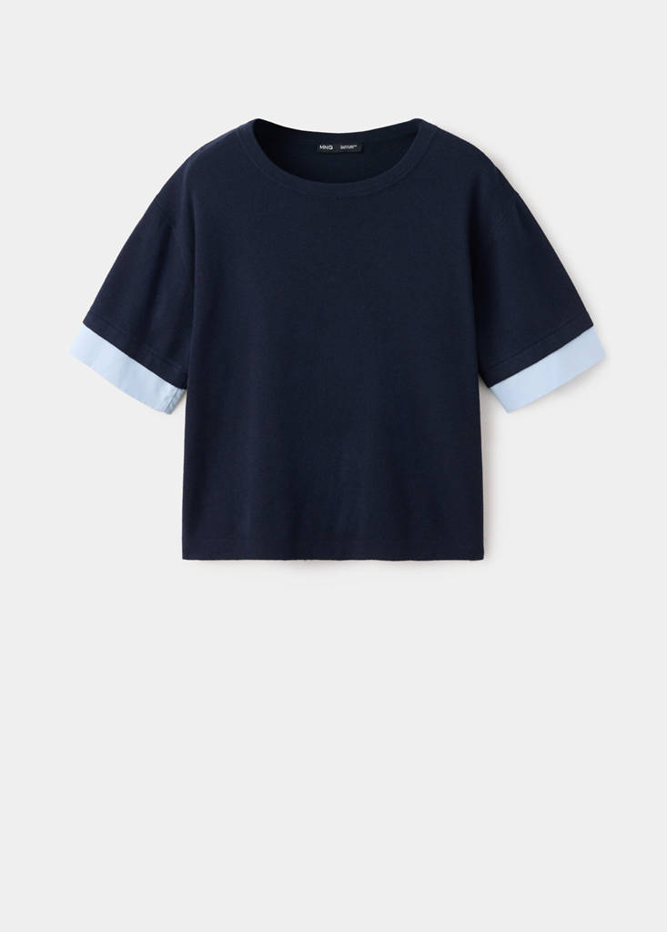 Layered knit jumper with shirt — Navy