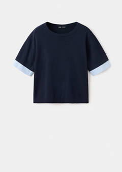 Layered knit jumper with shirt — Navy 6
