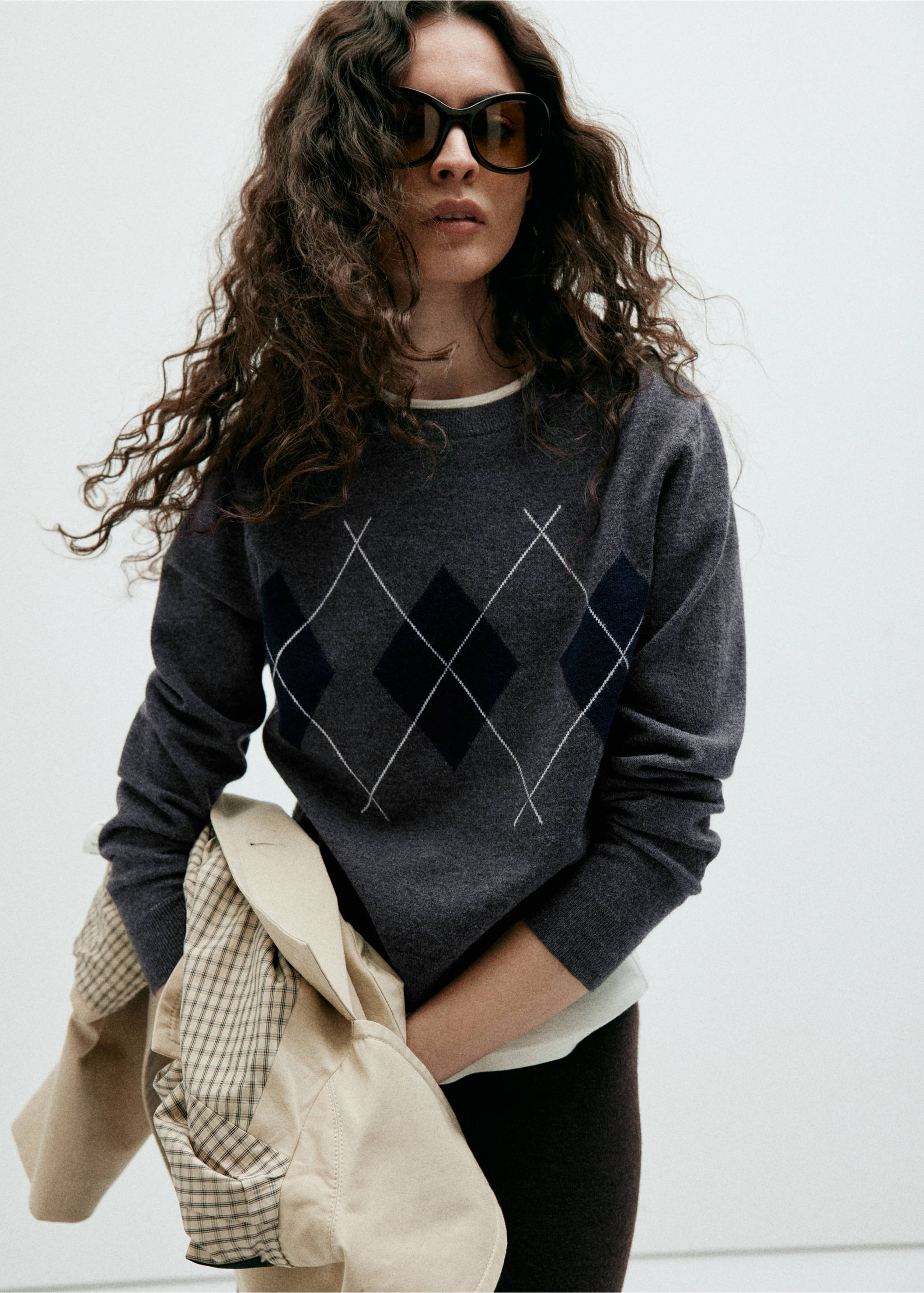 Argyle knit sweater - Medium plane, Medium Heather Grey. Ref: 37005863-00.