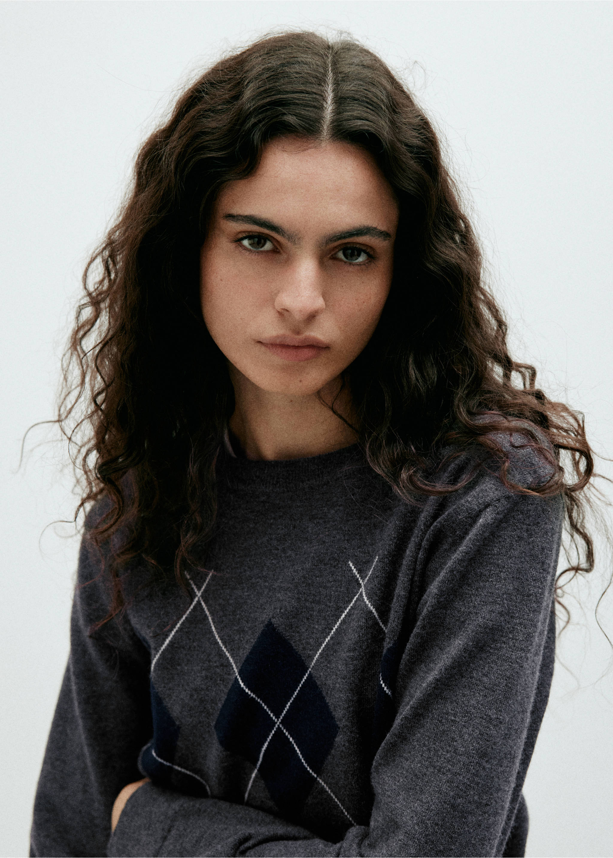 Argyle knit sweater - Details of the article 1, Medium Heather Grey. Ref: 37005863-00.