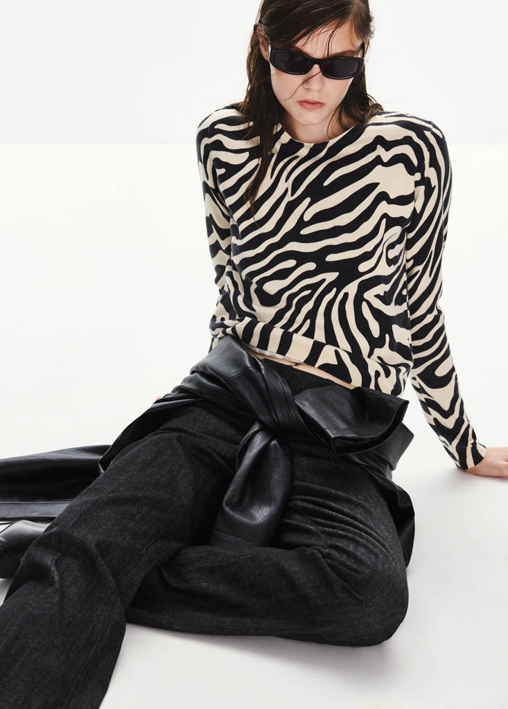 Fine-knit zebra jumper — Black