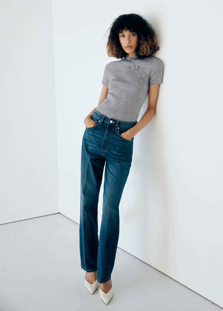 Ribbed knitted jumper with frog closures — Medium Heather Grey