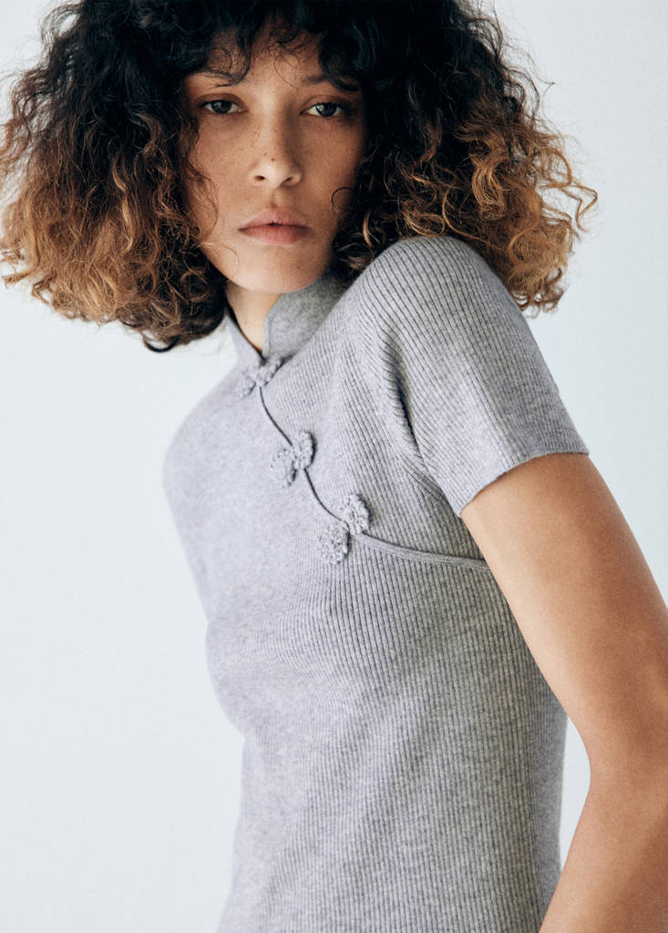 Ribbed knitted jumper with frog closures — Medium Heather Grey