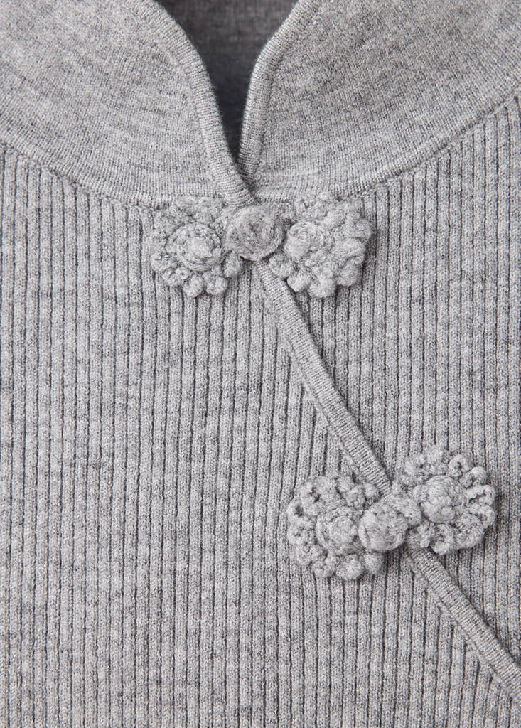 Ribbed knitted jumper with frog closures — Medium Heather Grey