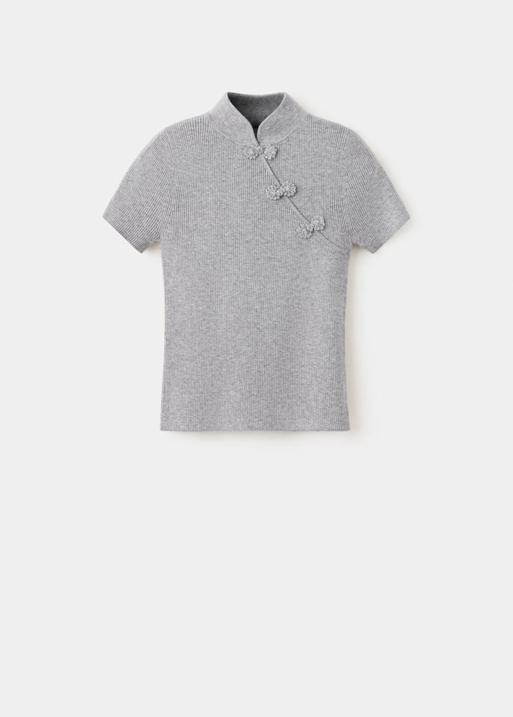 Ribbed knitted jumper with frog closures — Medium Heather Grey