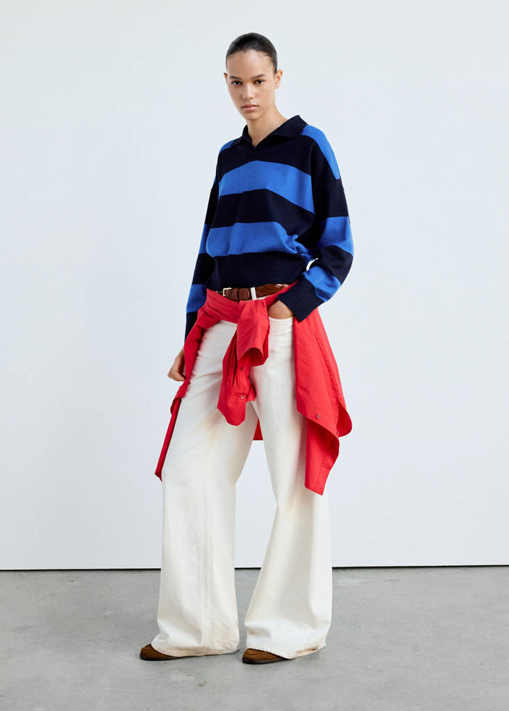 Striped polo-neck sweater — Navy
