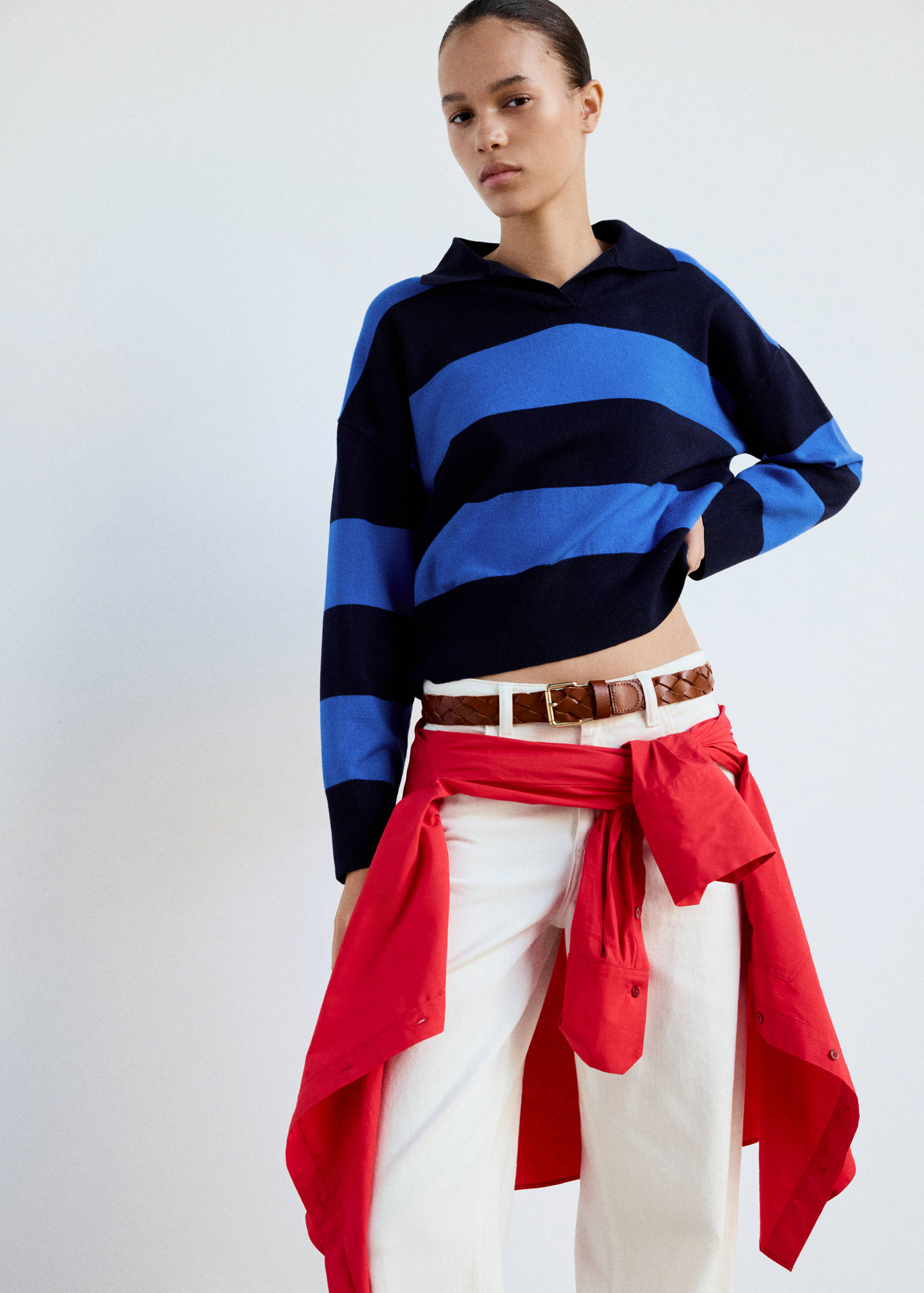 Striped polo-neck sweater - Medium plane