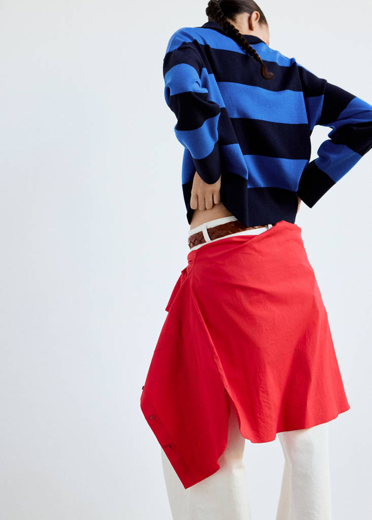 Striped polo-neck sweater — Navy