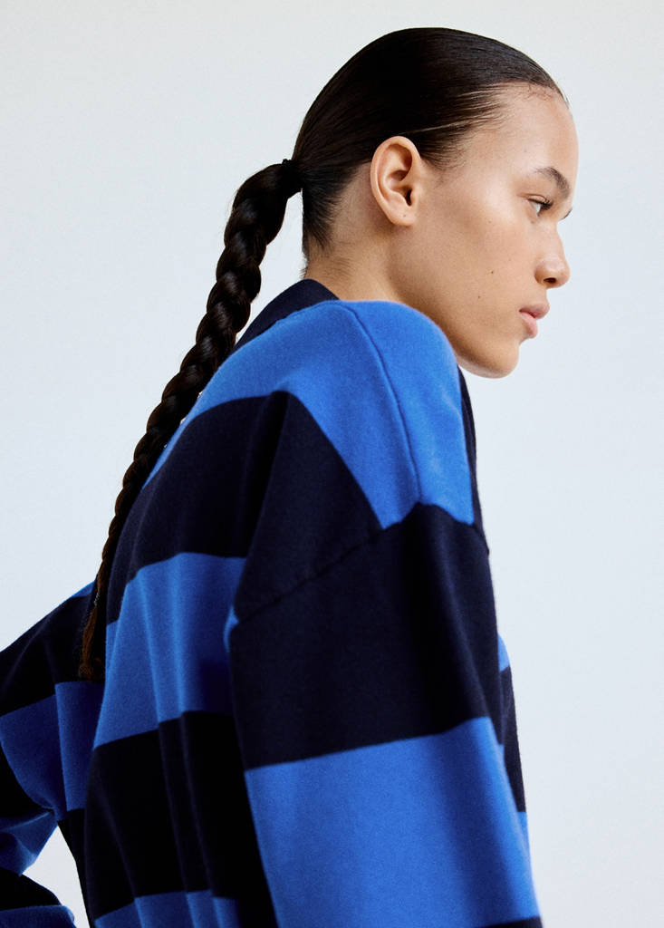 Striped polo-neck sweater — Navy