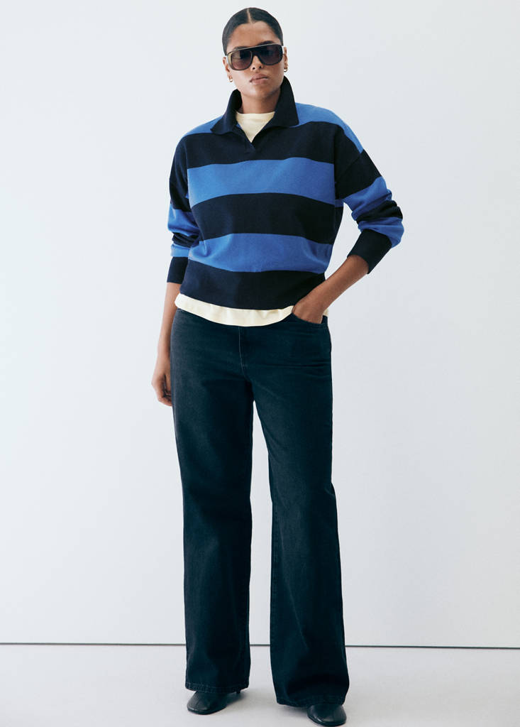 Striped polo-neck sweater — Navy
