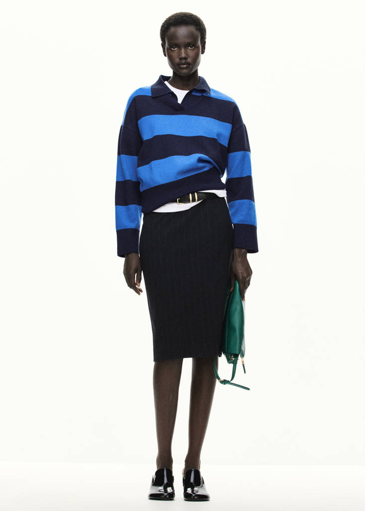 Striped polo-neck sweater — Navy