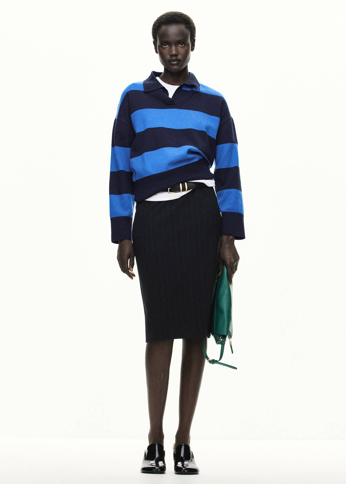 Striped polo-neck sweater — Navy
